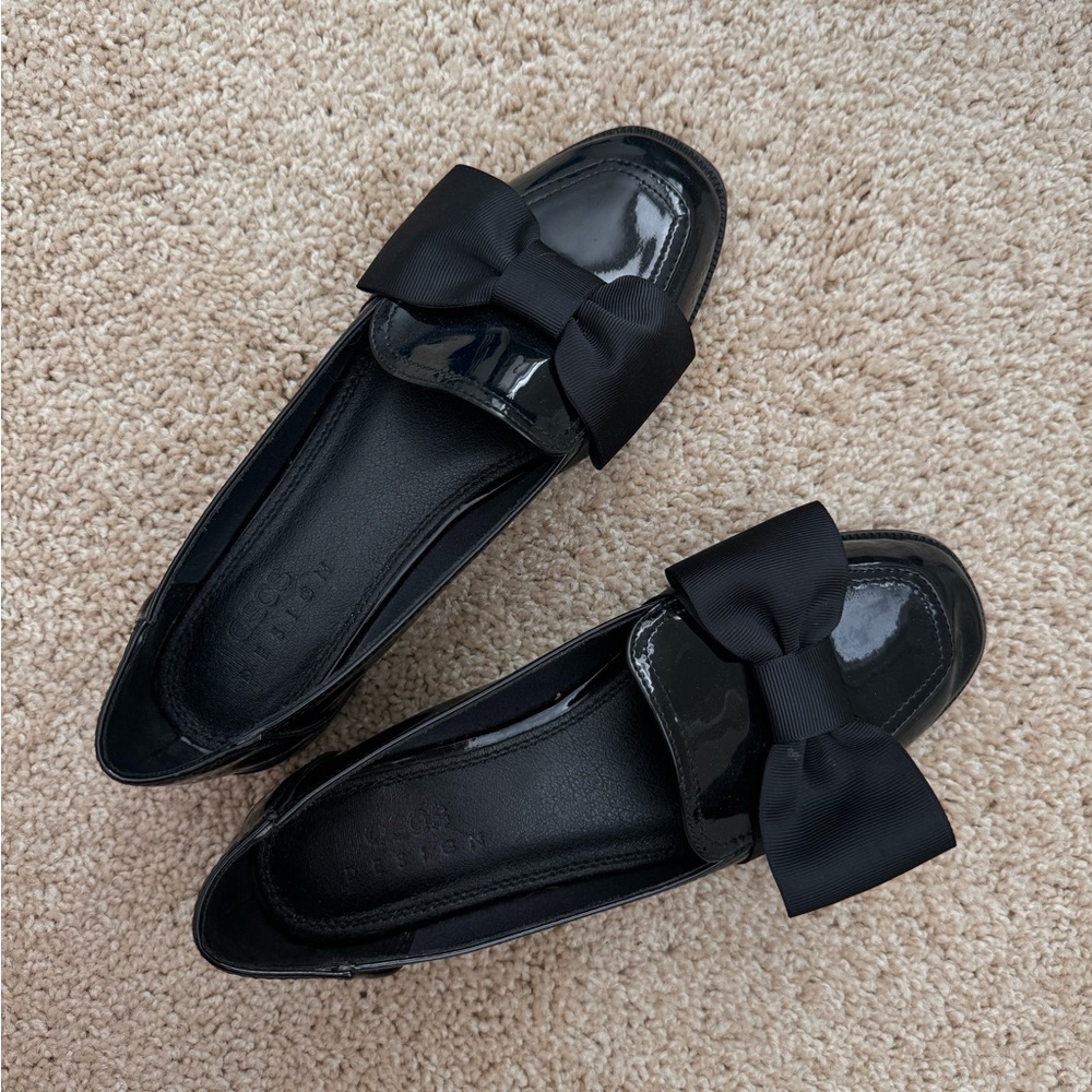 ASOS Glossy Black Loafers with Bow